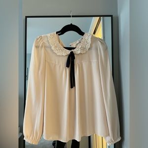 Cream blouse with crocheted Peter Pan collar